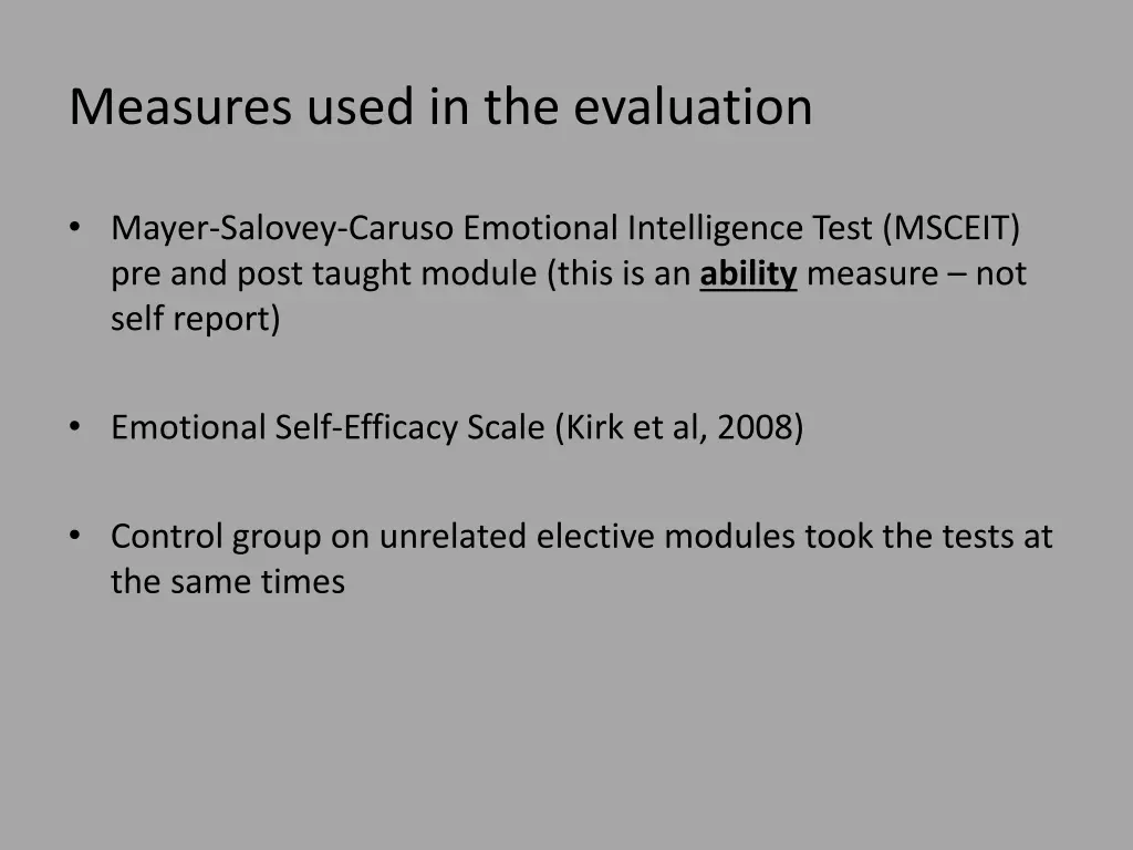 measures used in the evaluation