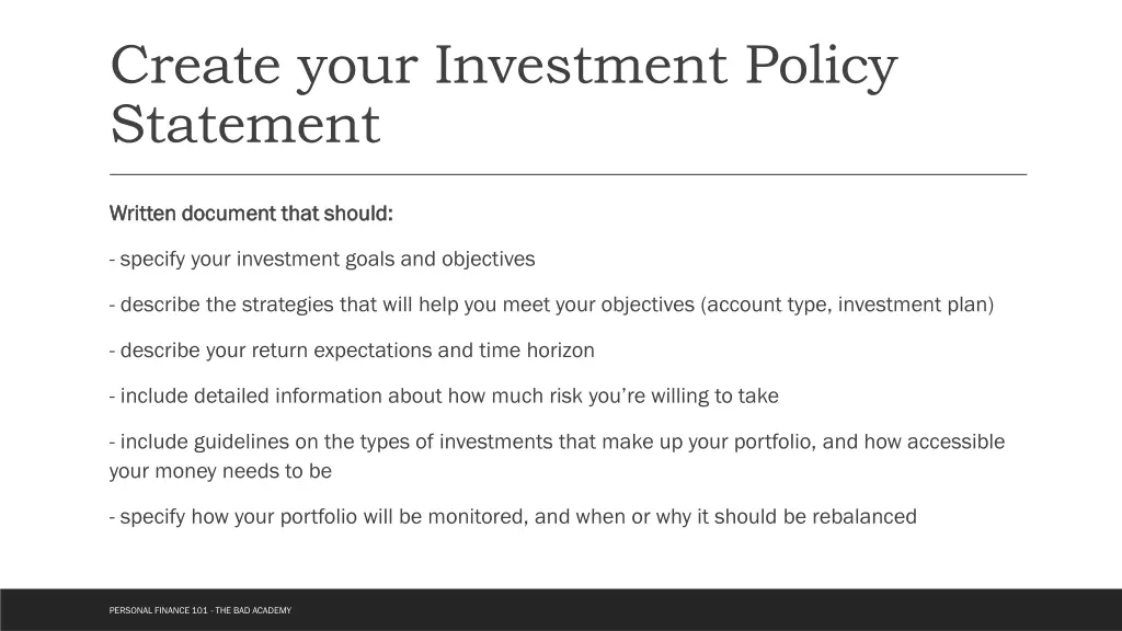 create your investment policy statement