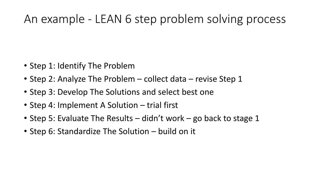 an example lean 6 step problem solving process