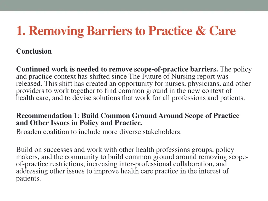 1 removing barriers to practice care