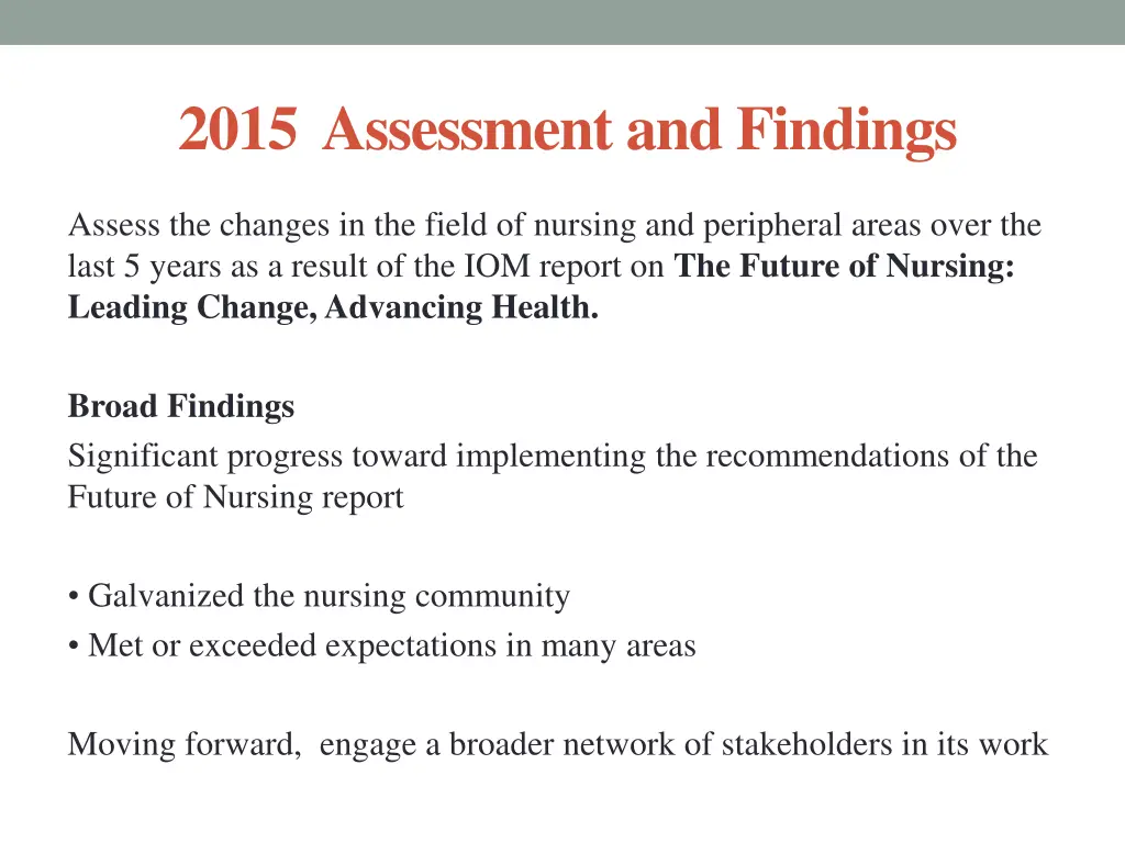 2015 assessment and findings