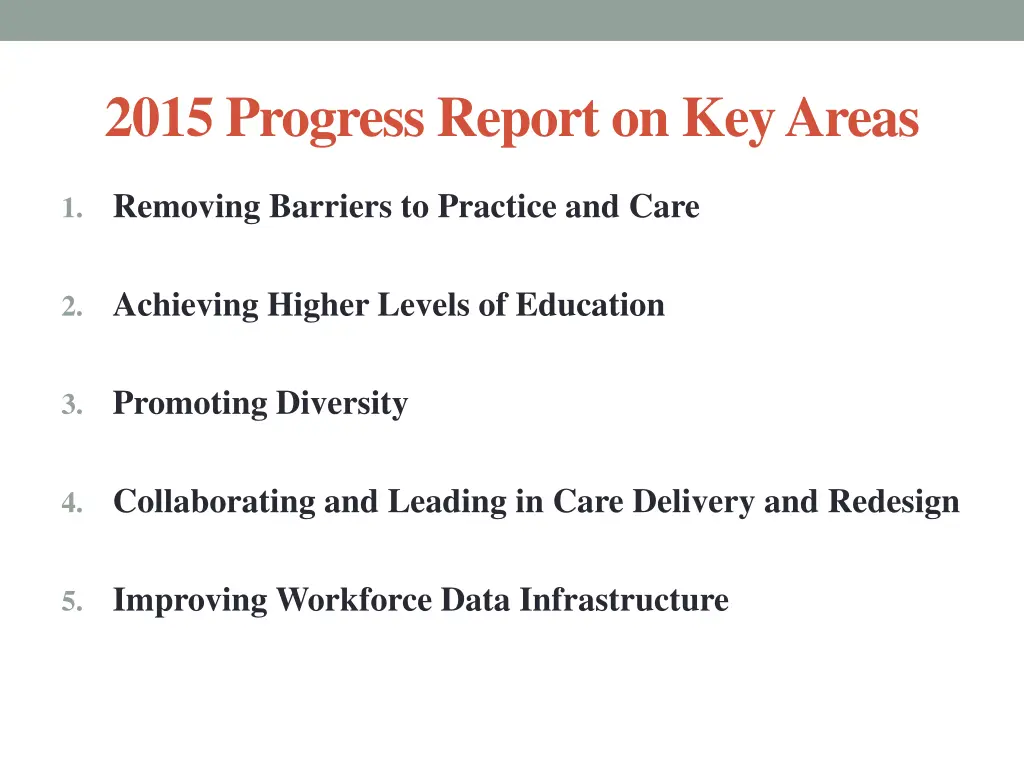 2015 progress report on key areas