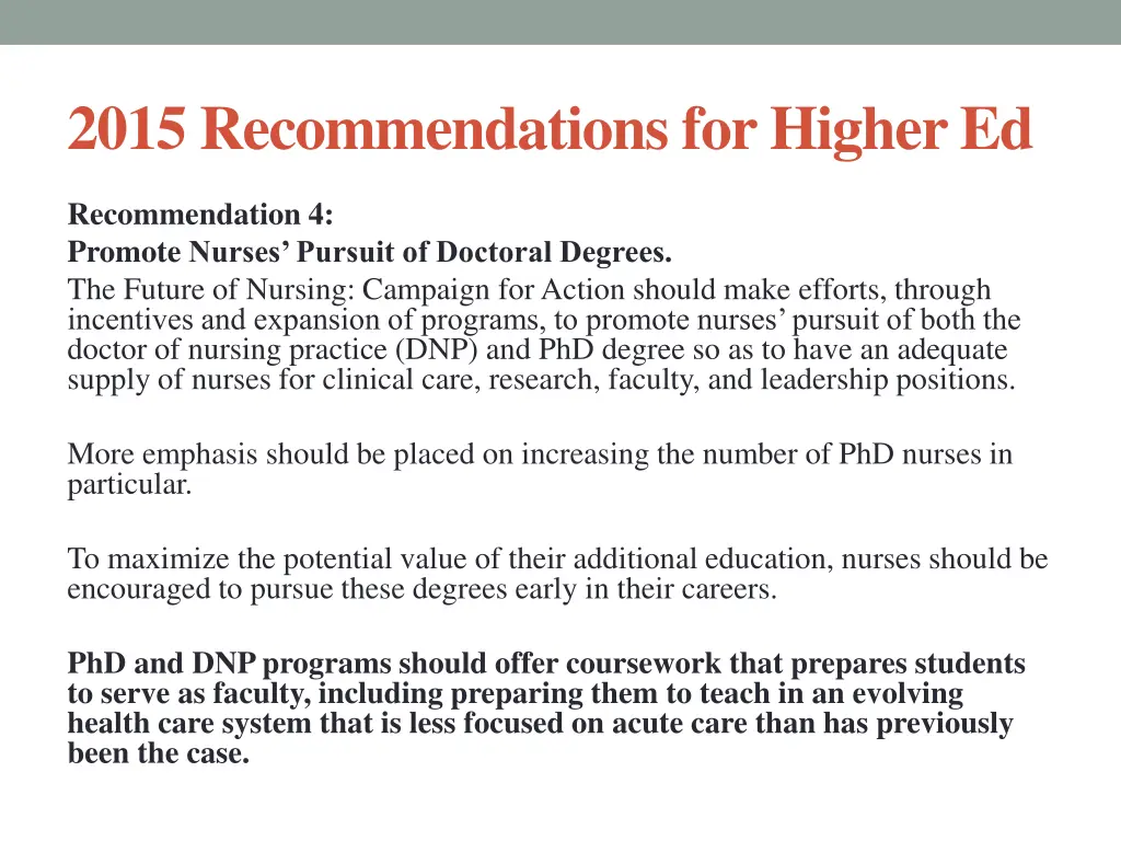 2015 recommendations for higher ed 2