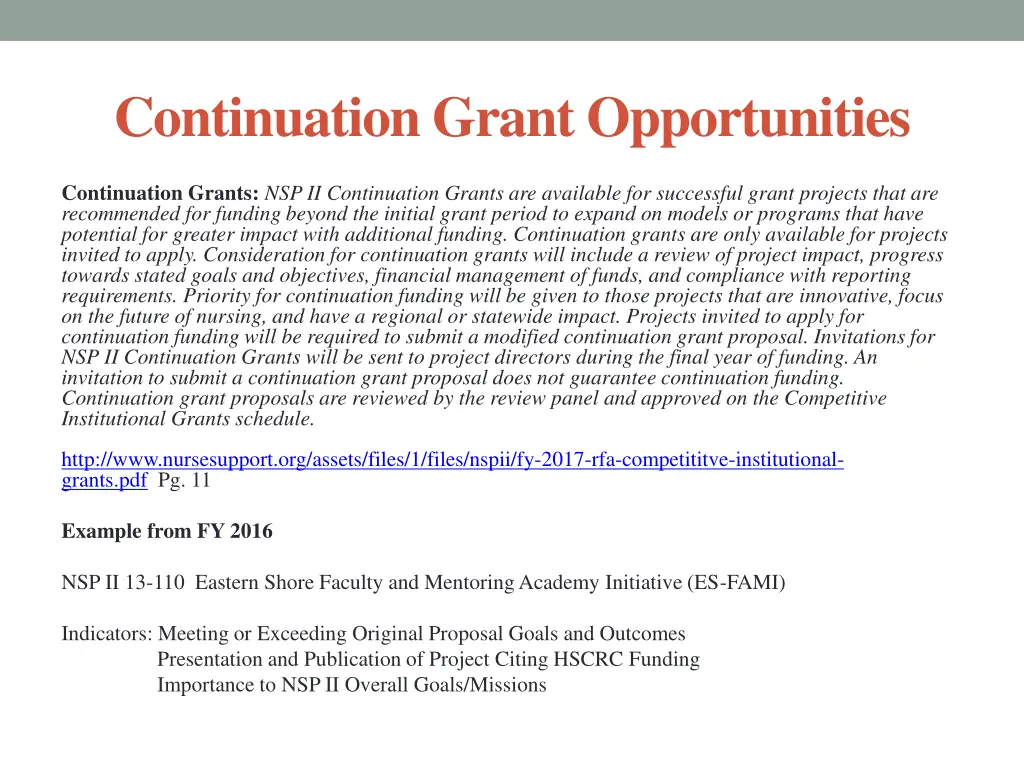 continuation grant opportunities