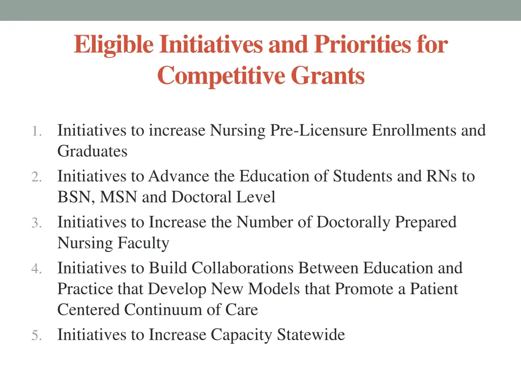 eligible initiatives and priorities