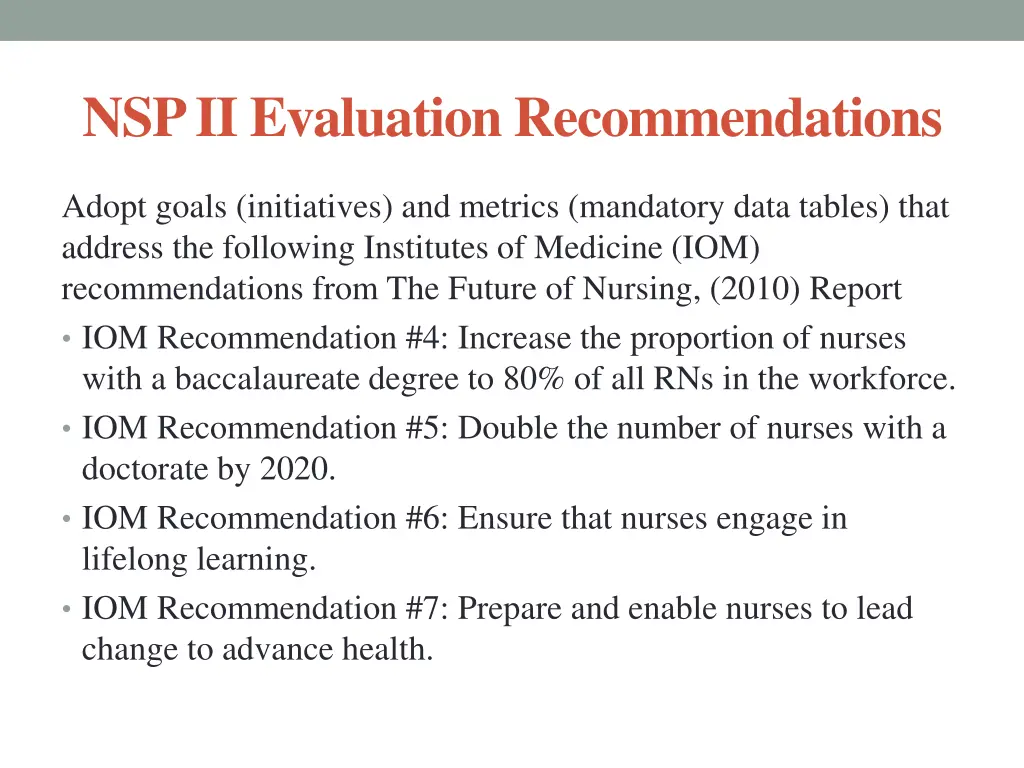nsp ii evaluation recommendations