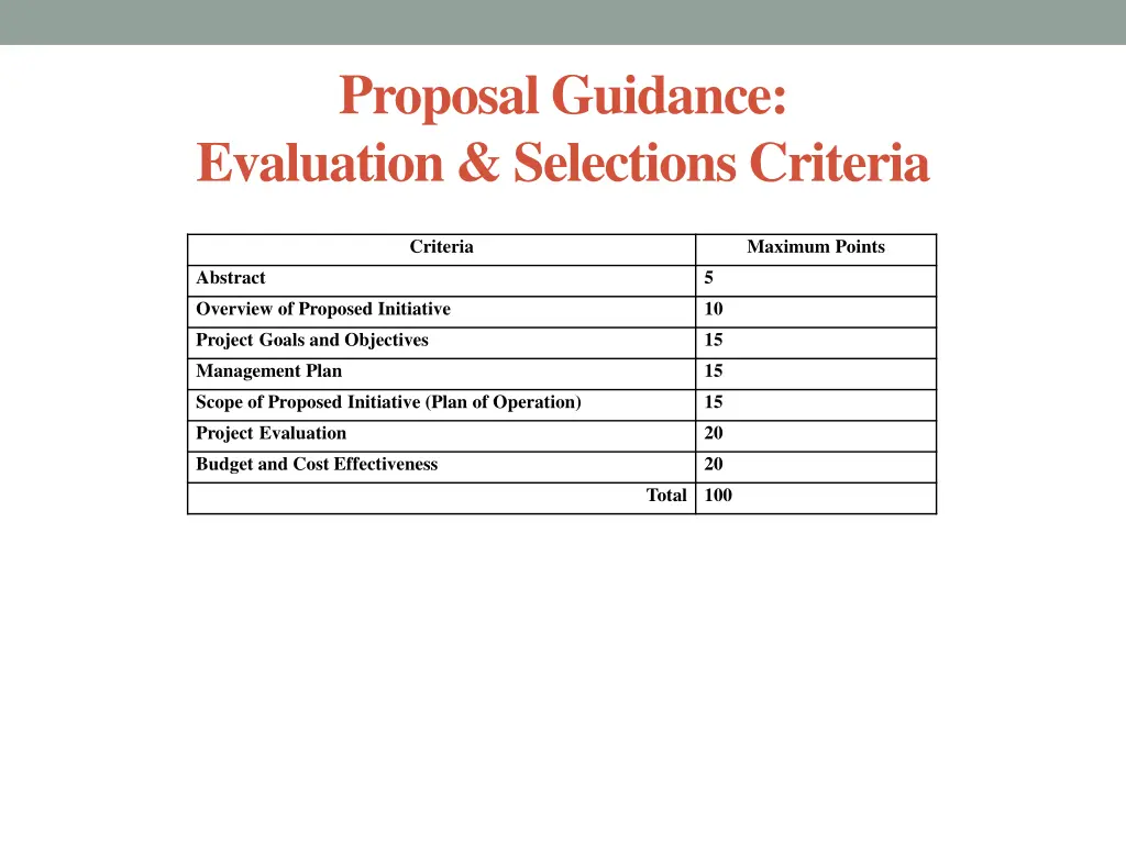 proposal guidance evaluation selections criteria