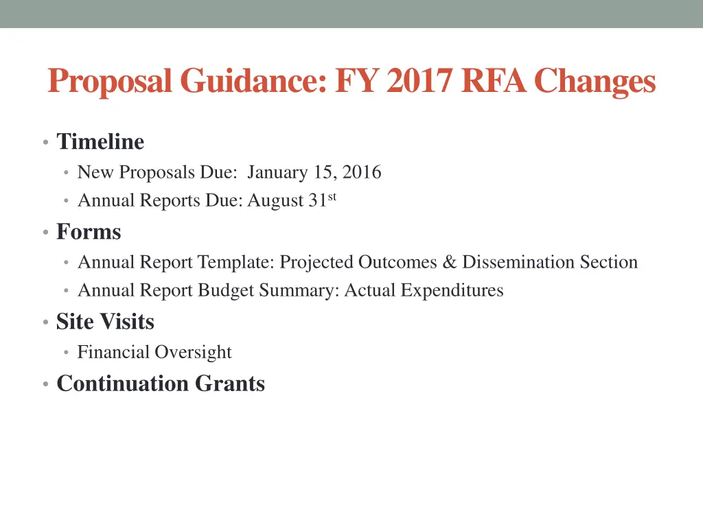 proposal guidance fy 2017 rfa changes