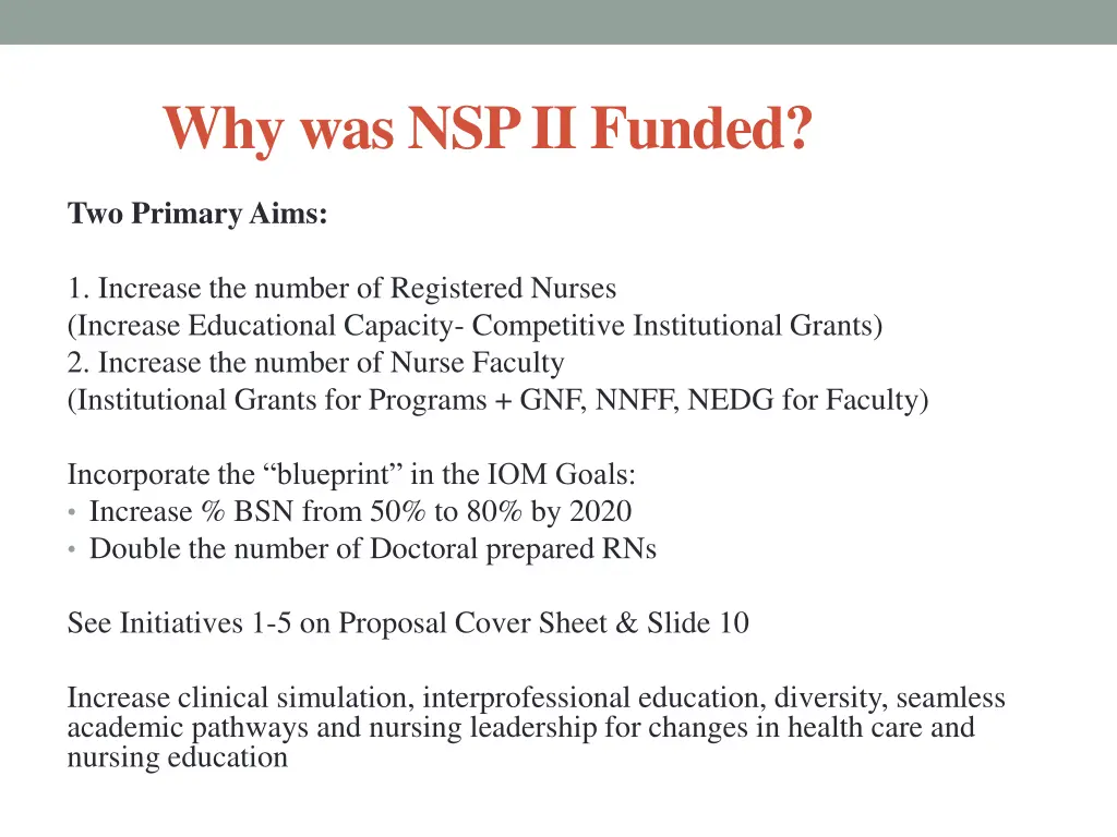 why was nsp ii funded
