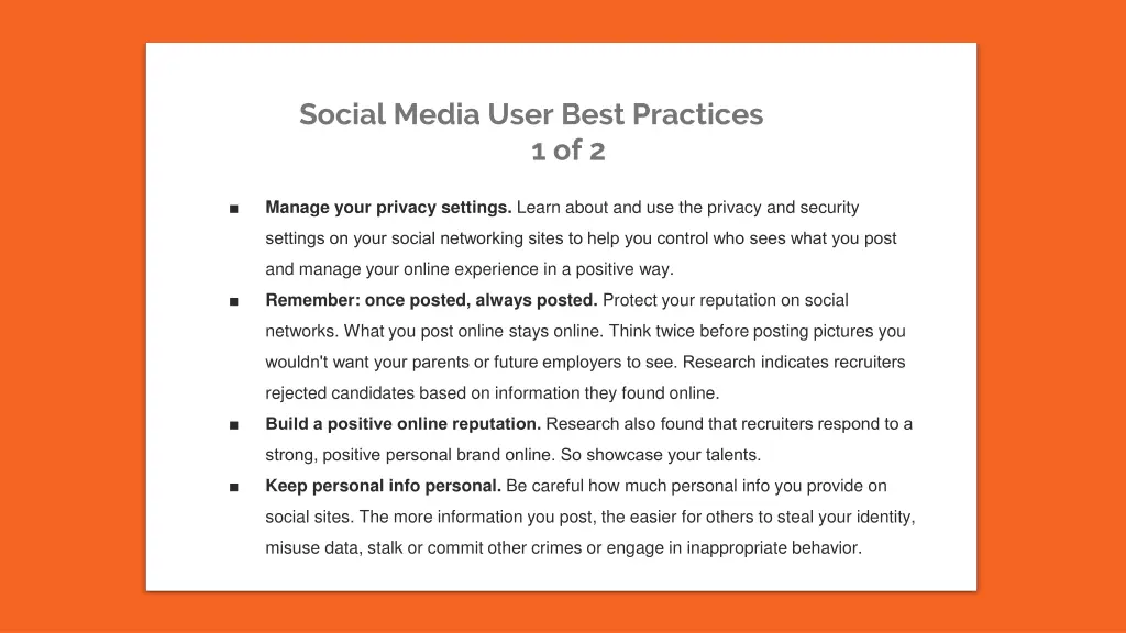social media user best practices 1 of 2