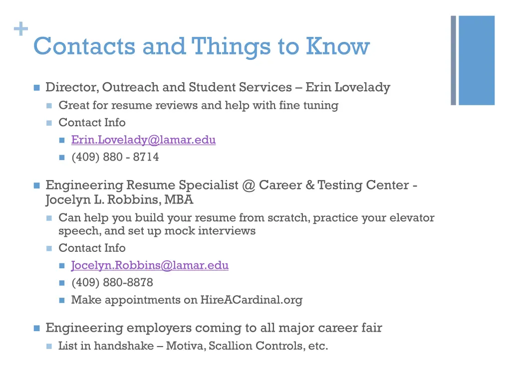 contacts and things to know