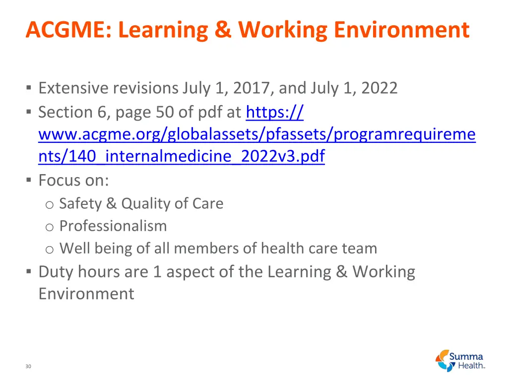 acgme learning working environment