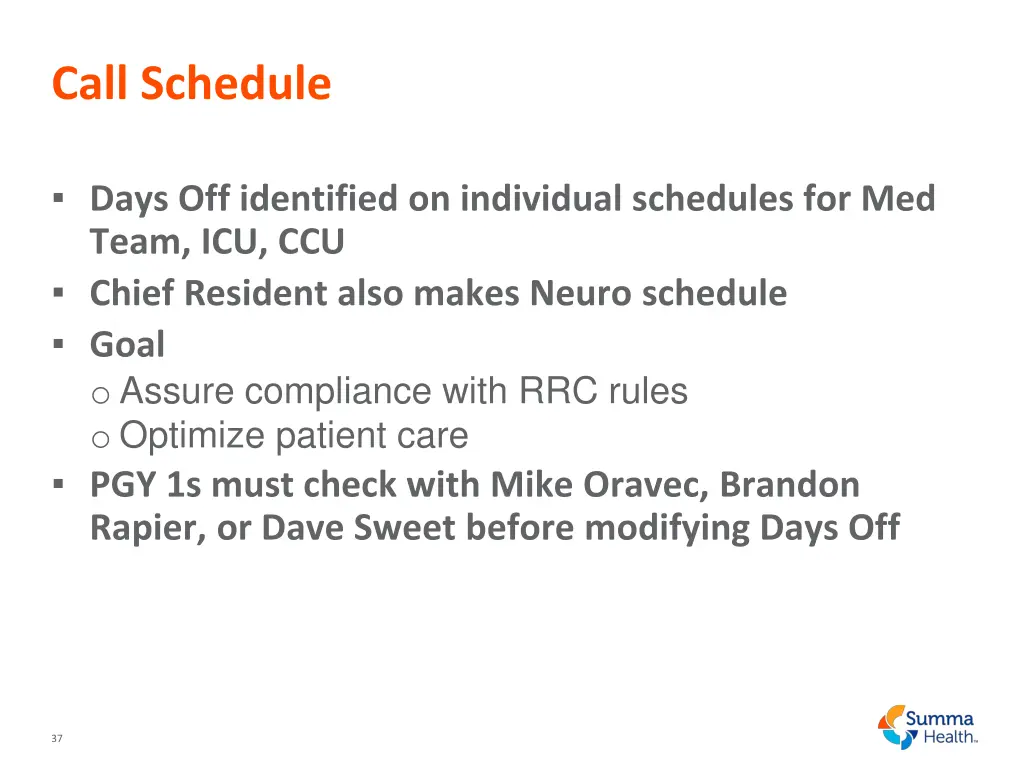 call schedule
