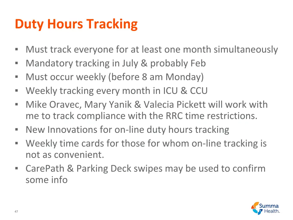 duty hours tracking