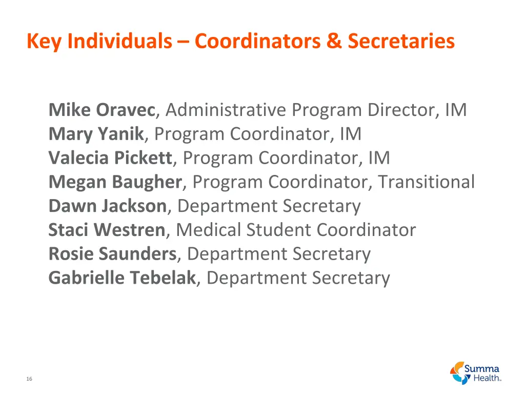 key individuals coordinators secretaries