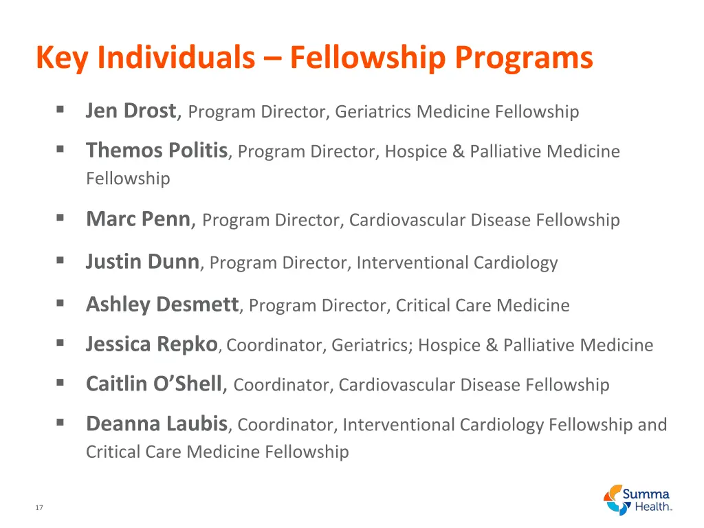 key individuals fellowship programs