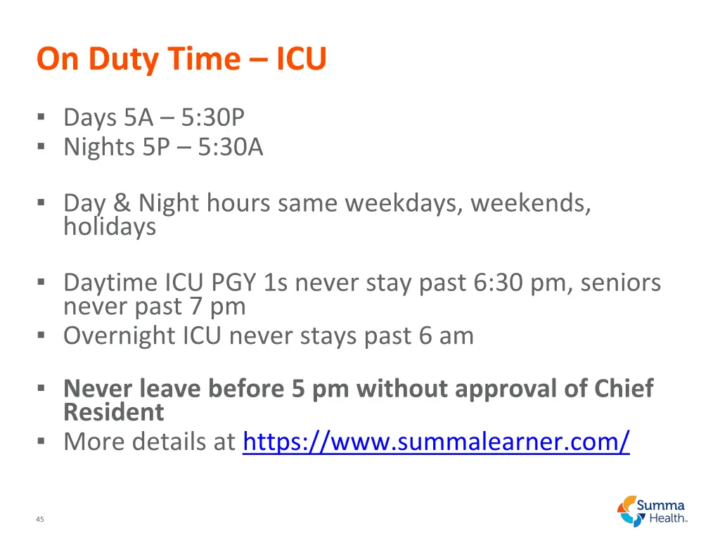 on duty time icu