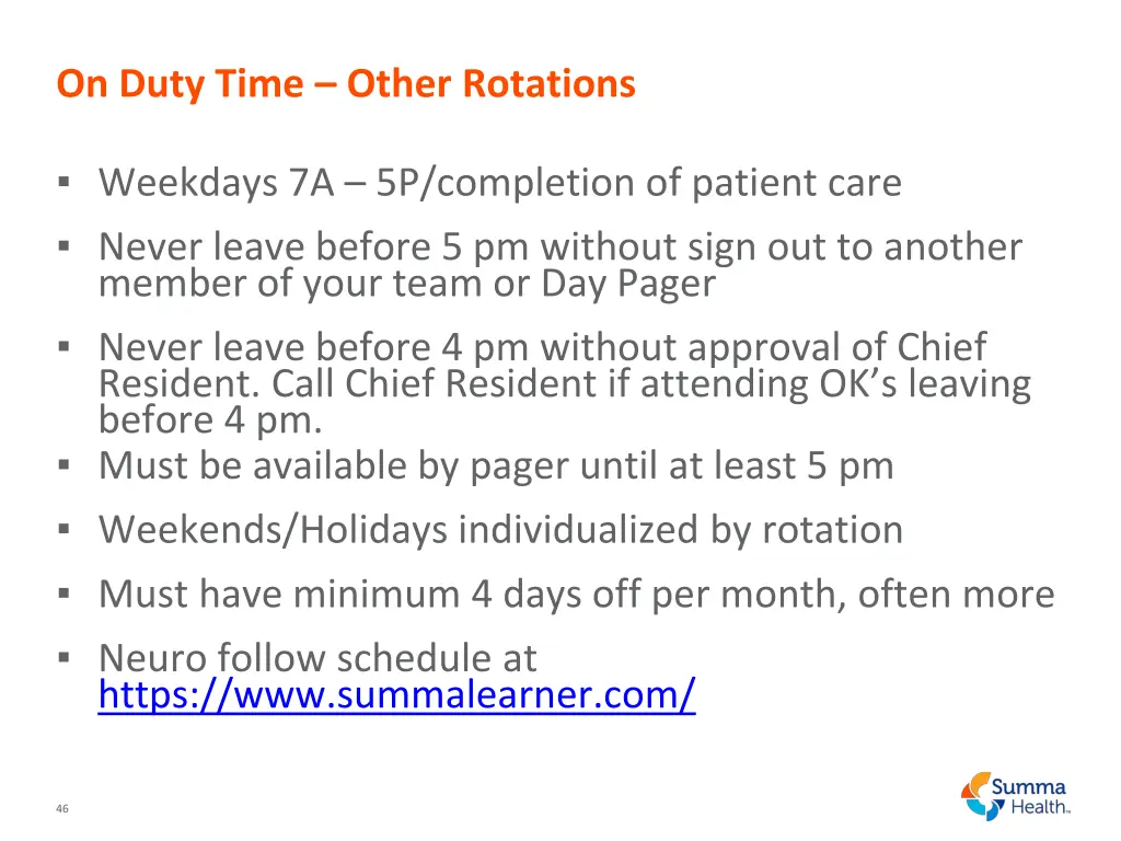 on duty time other rotations