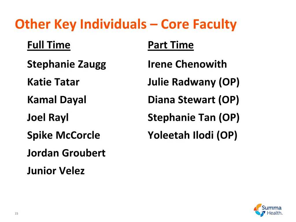 other key individuals core faculty