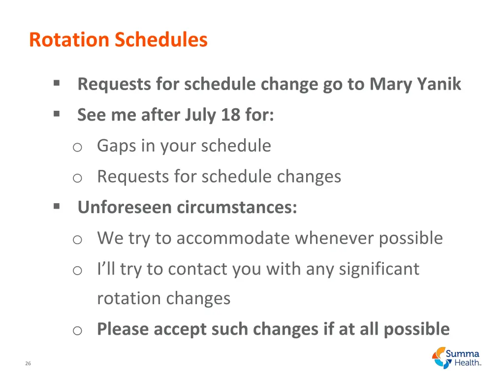 rotation schedules