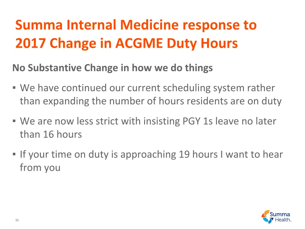 summa internal medicine response to 2017 change