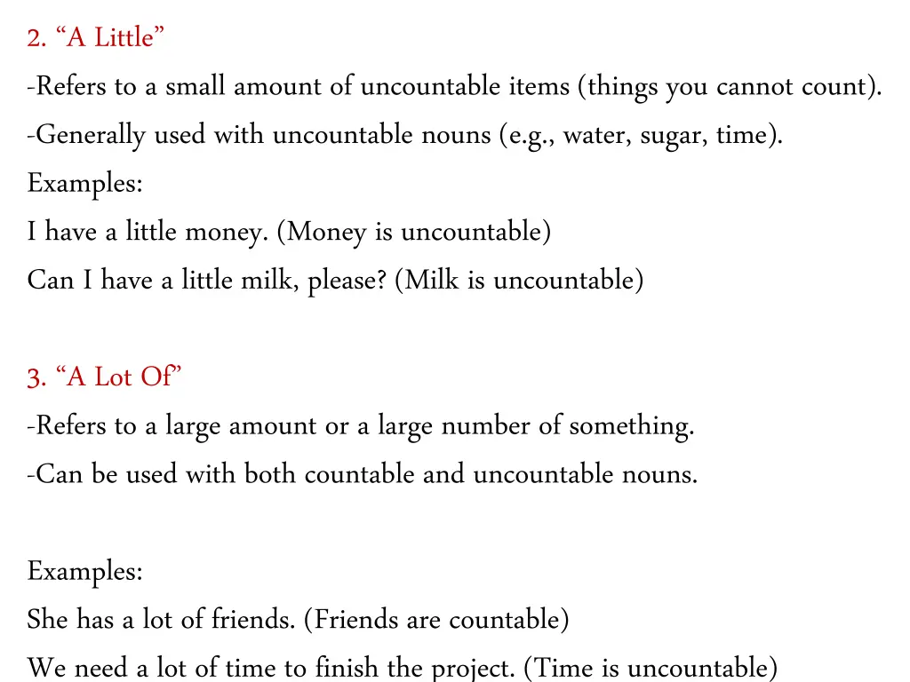 2 a little refers to a small amount