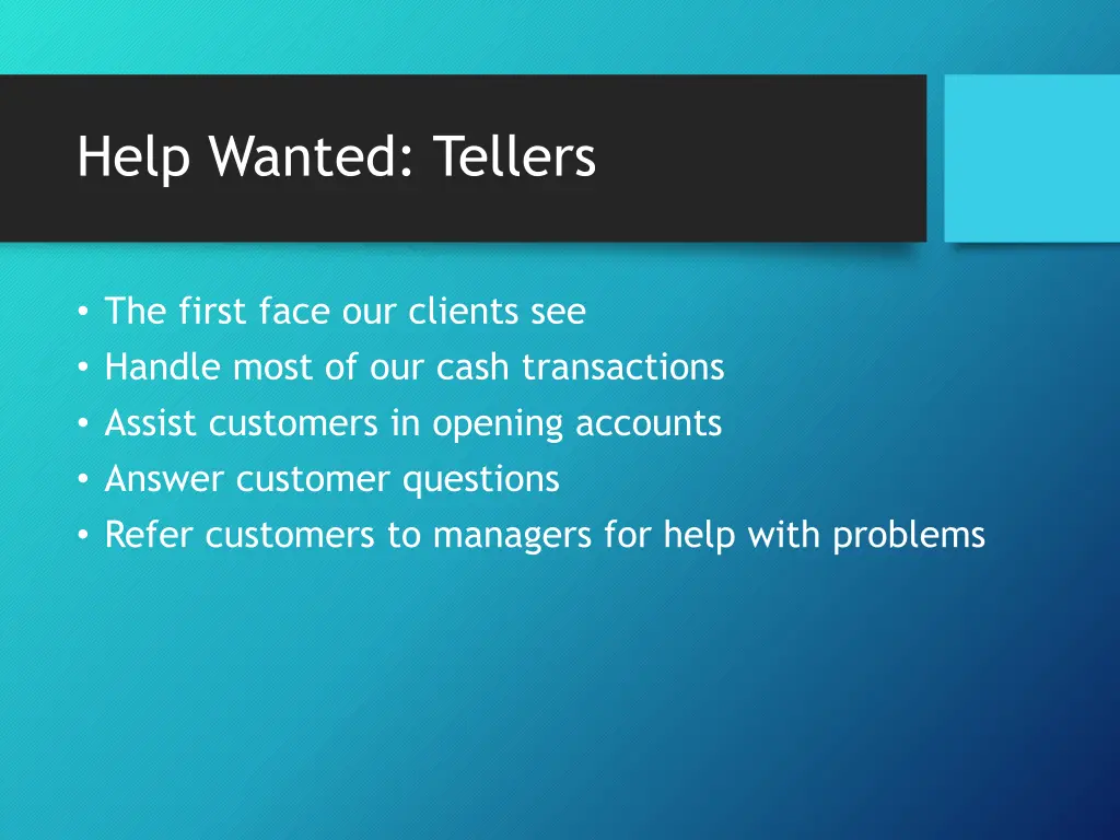 help wanted tellers