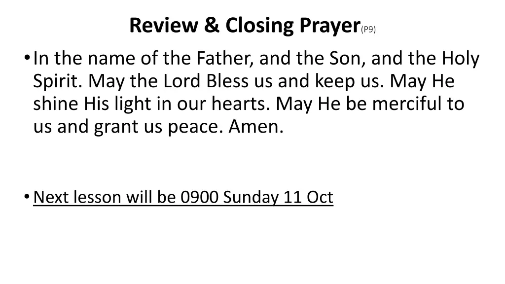 review closing prayer p9 in the name