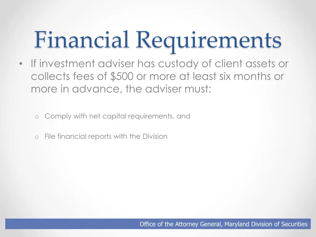 financial requirements if investment adviser