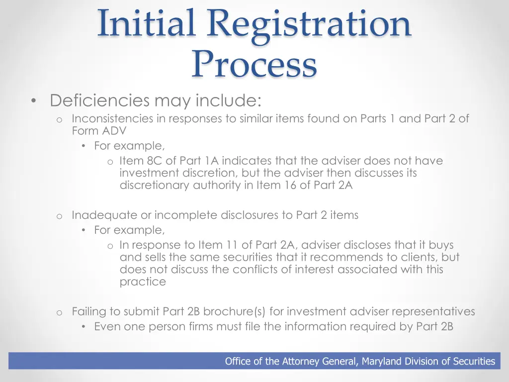 initial registration process deficiencies