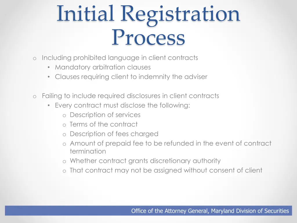 initial registration process o including