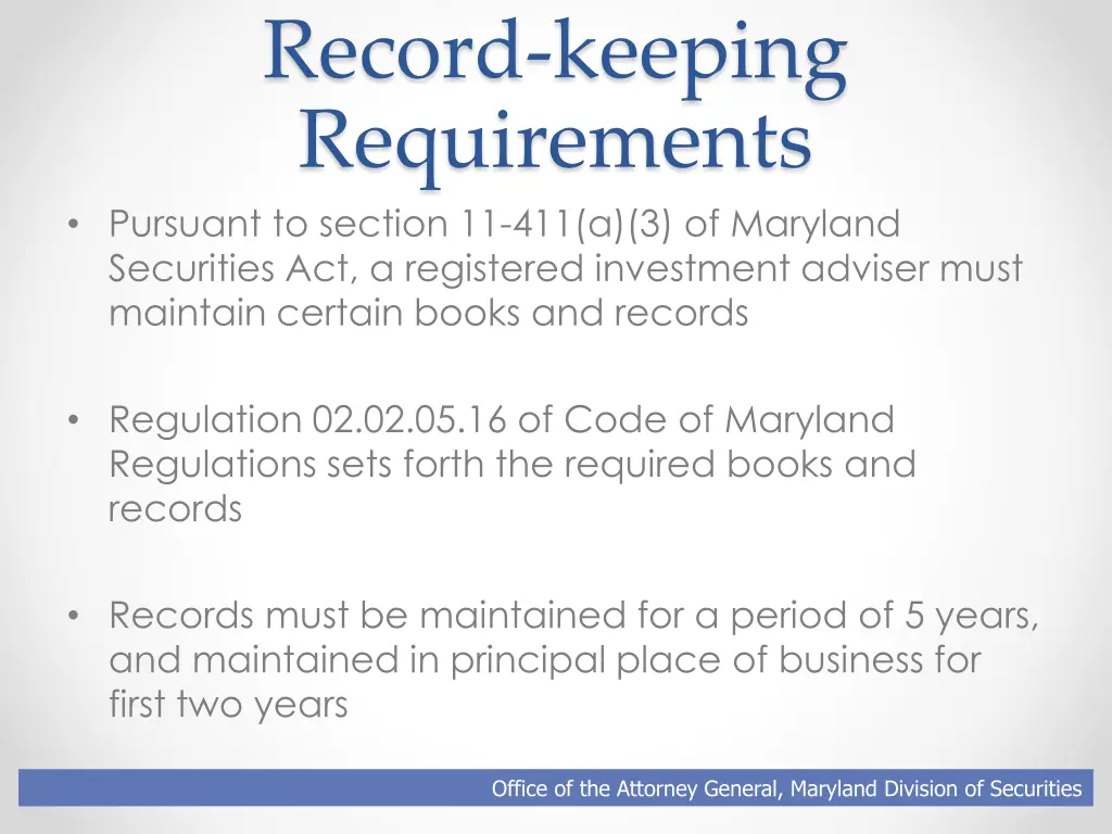 record keeping requirements pursuant to section