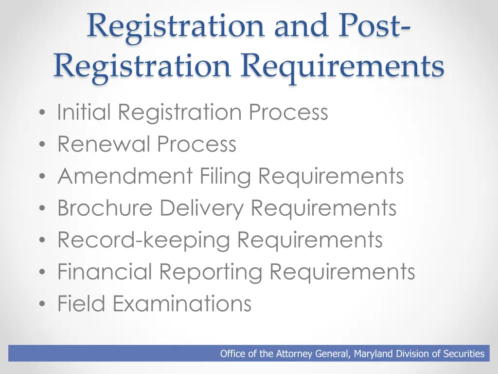 registration and post registration requirements