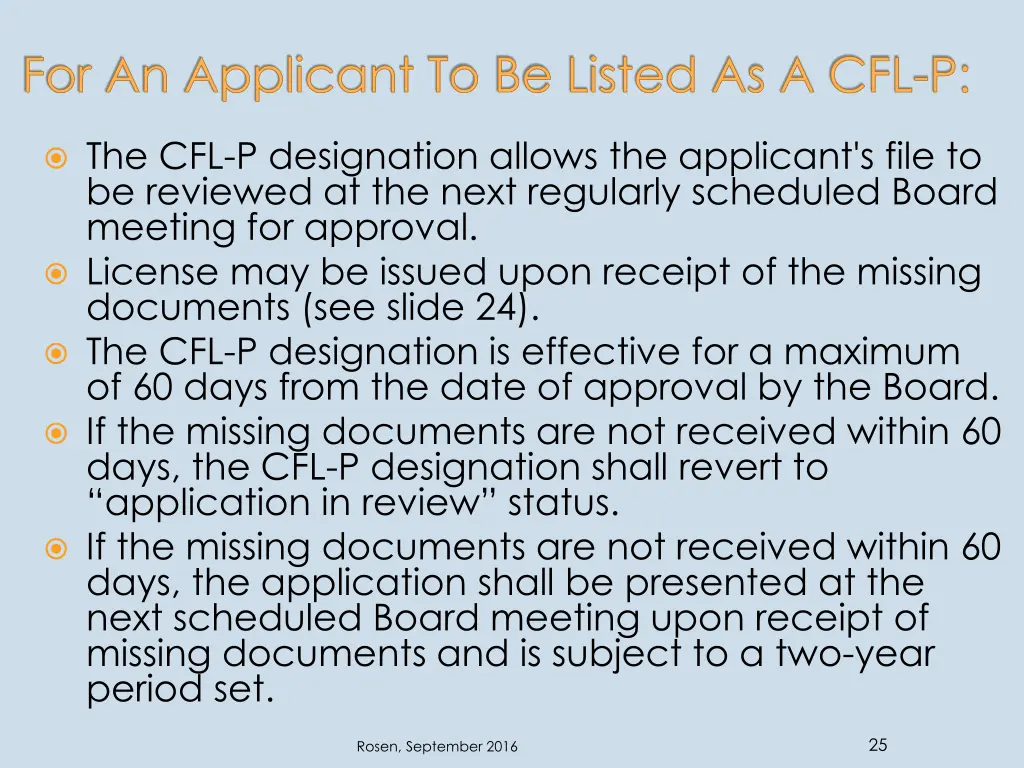 for an applicant to be listed as a cfl p