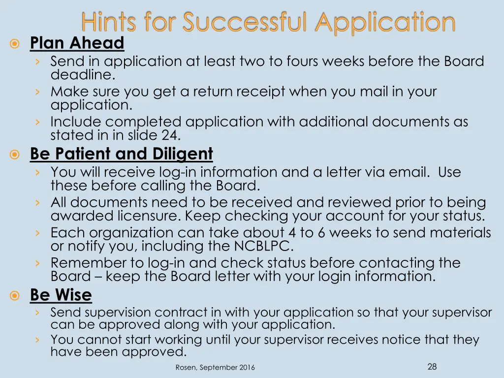 hints for successful application plan ahead send