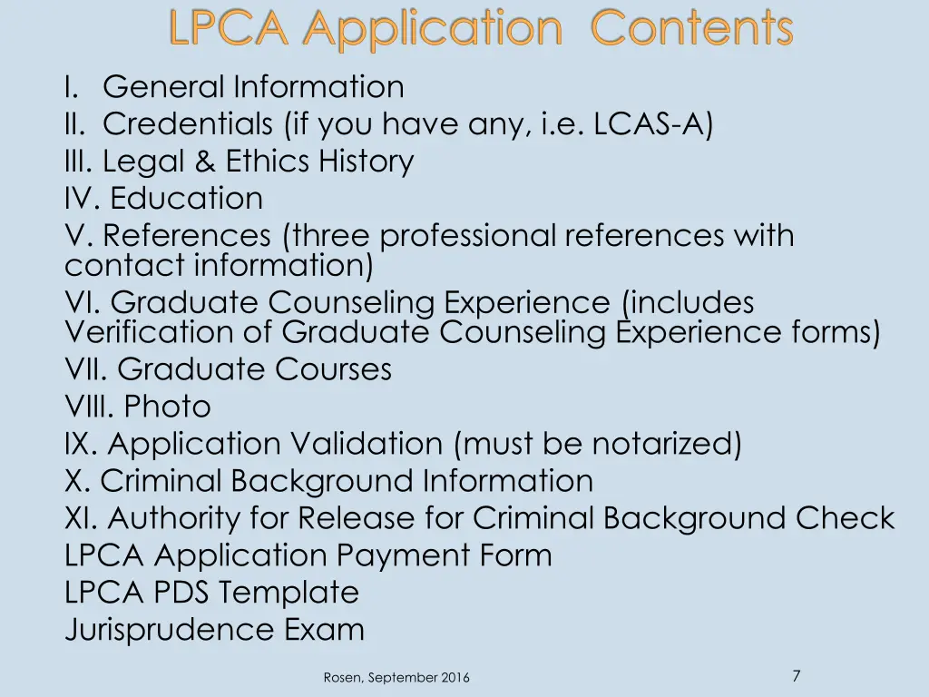 lpca application contents i general information