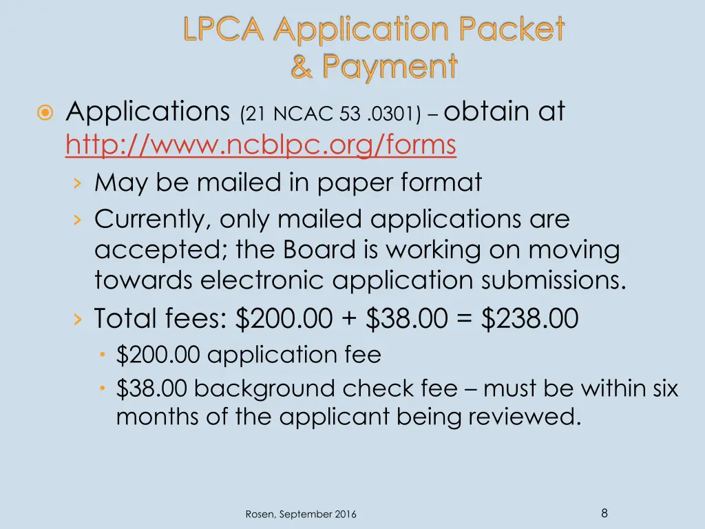lpca application packet payment applications