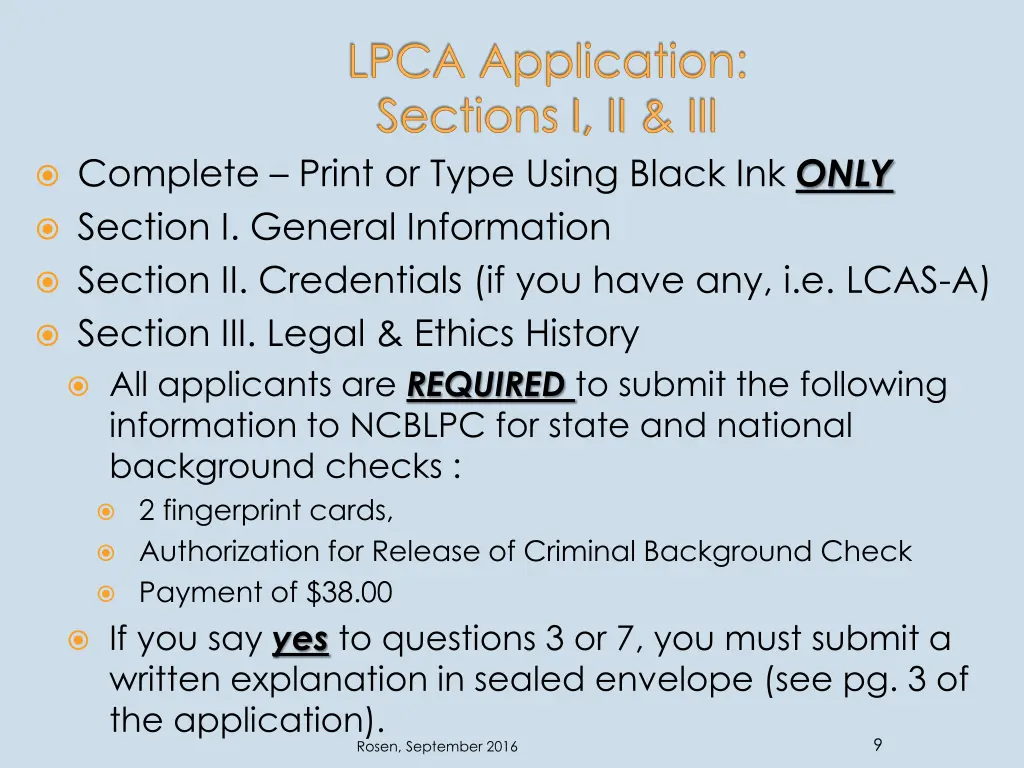 lpca application sections i ii iii