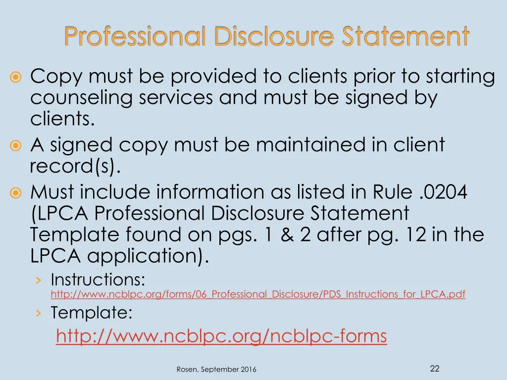 professional disclosure statement