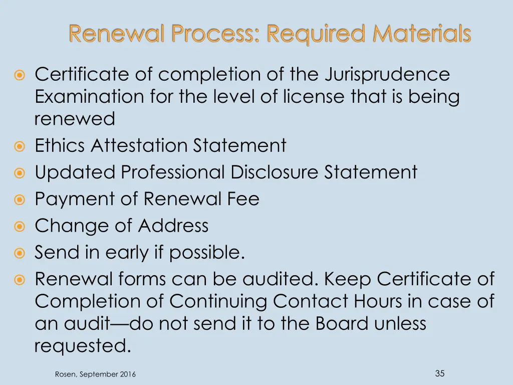 renewal process required materials