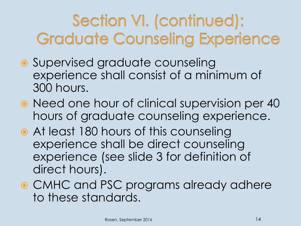 section vi continued graduate counseling