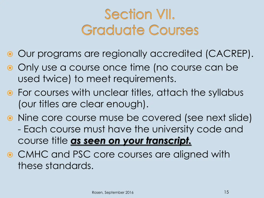 section vii graduate courses