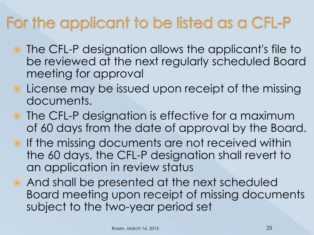 for the applicant to be listed as a cfl p