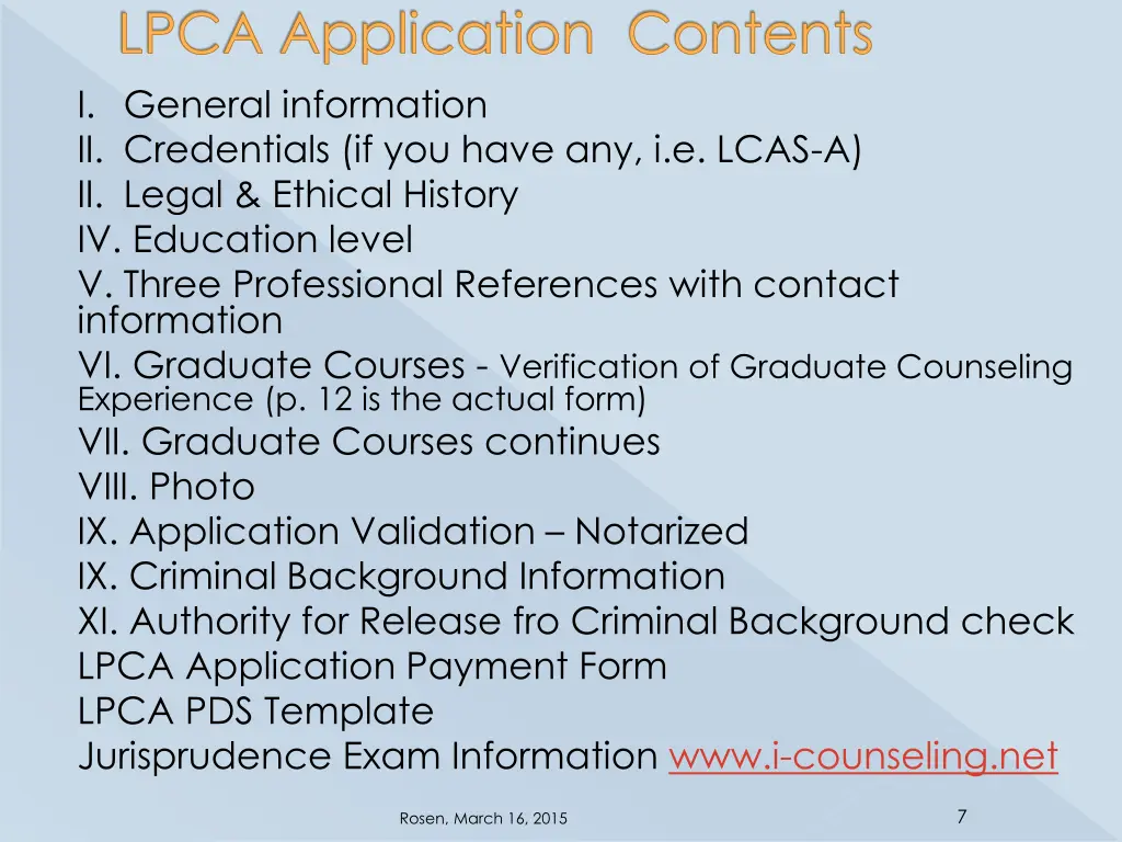 lpca application contents i general information