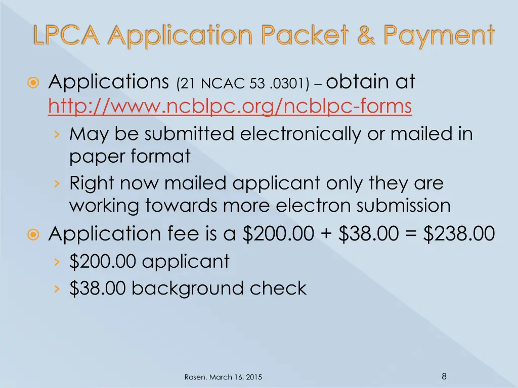 lpca application packet payment