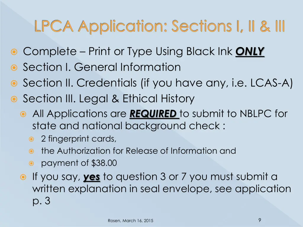 lpca application sections i ii iii