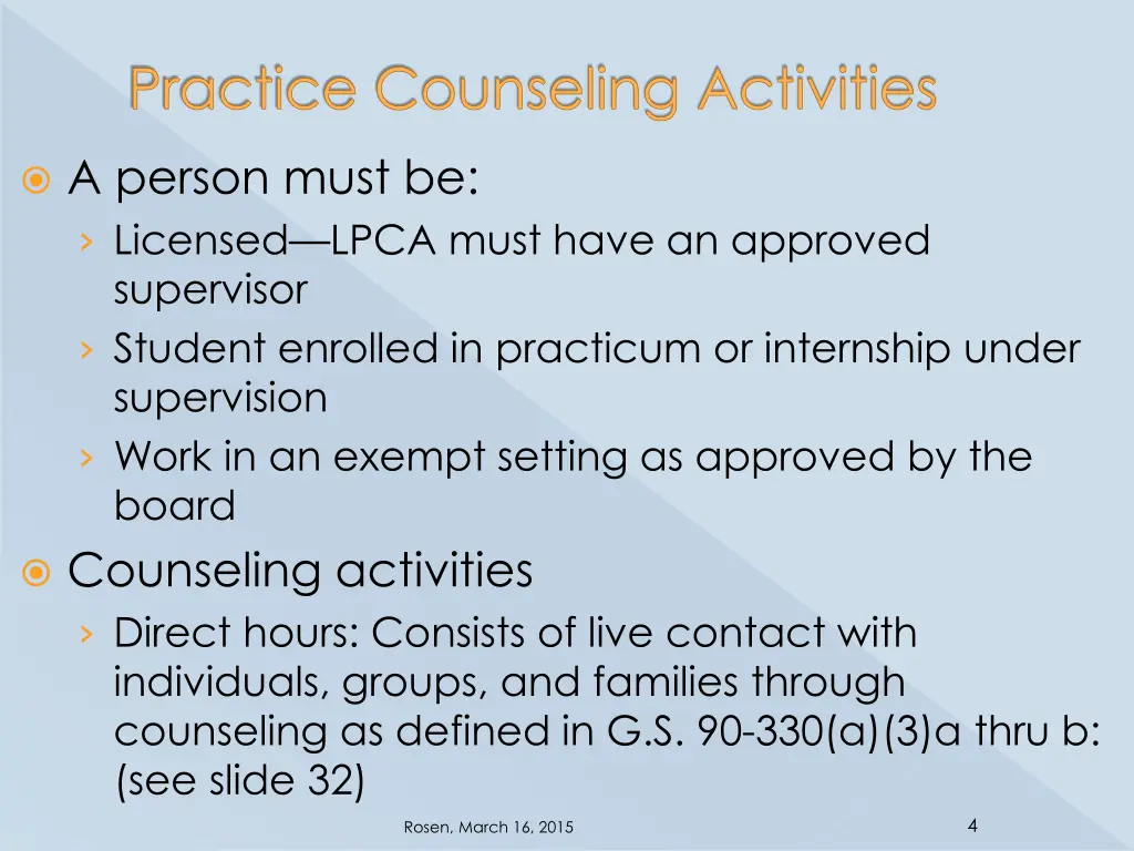 practice counseling activities