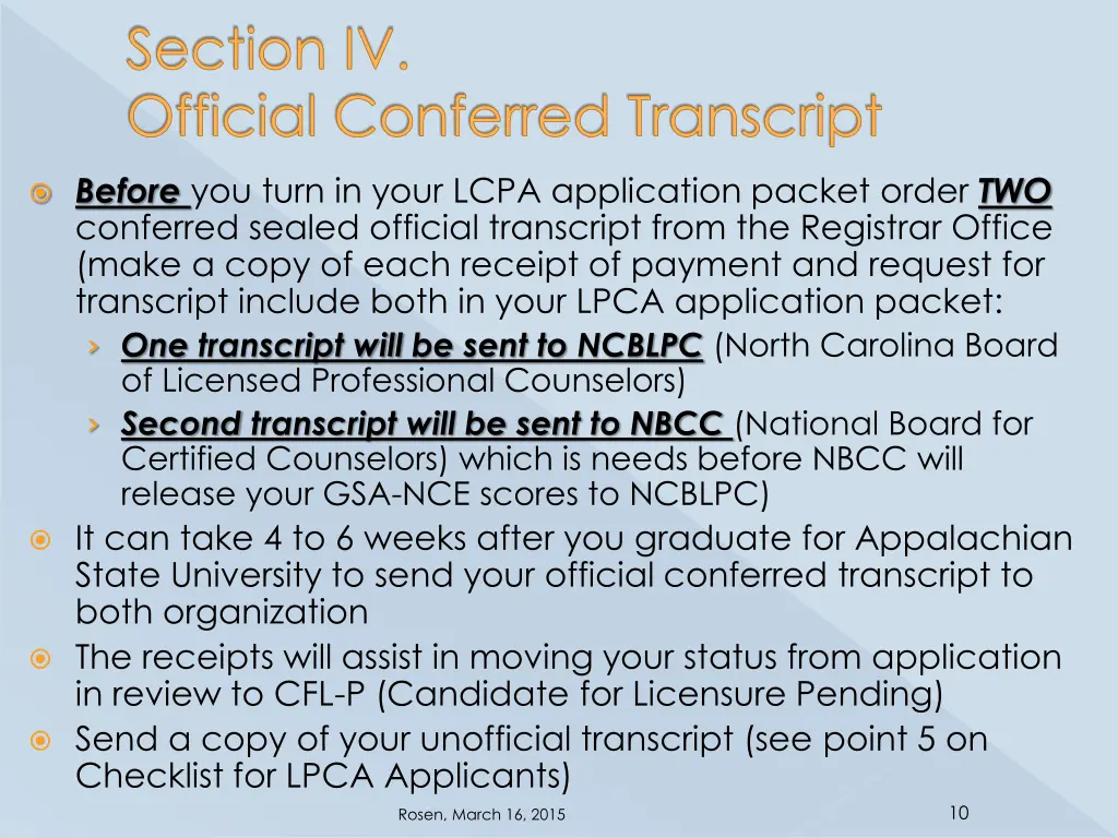 section iv official conferred transcript