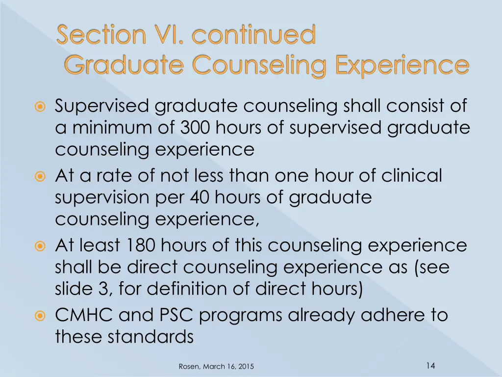 section vi continued graduate counseling
