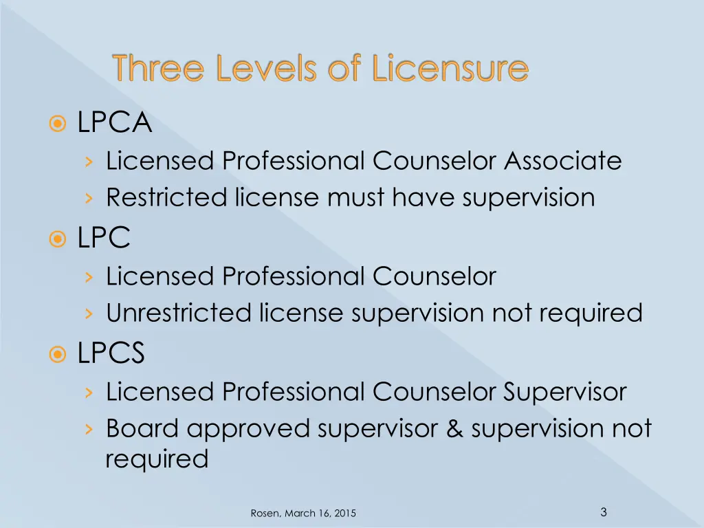 three levels of licensure